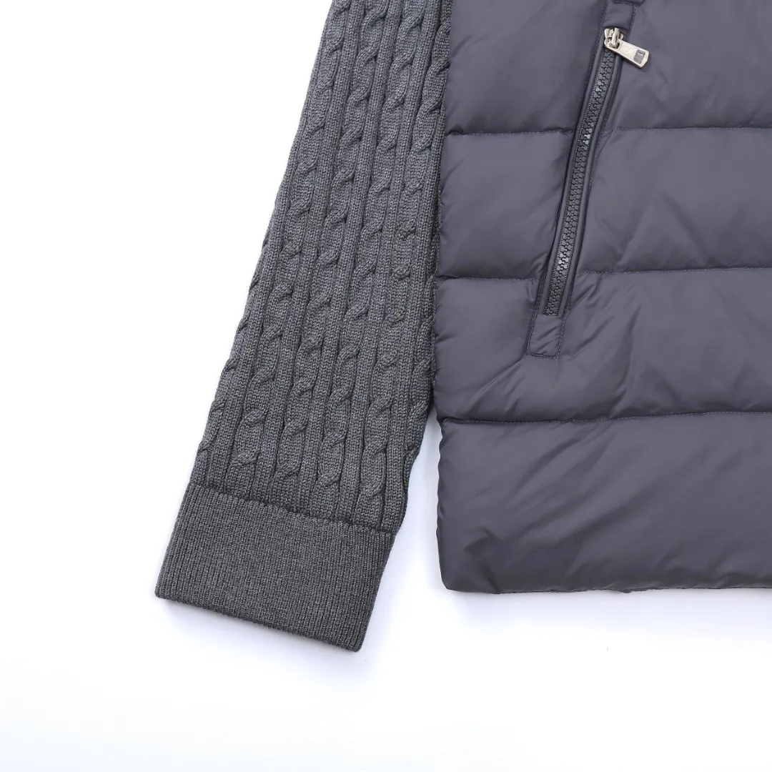 Moncler Knit Down Jacket Grey Stand Collar - Image 15