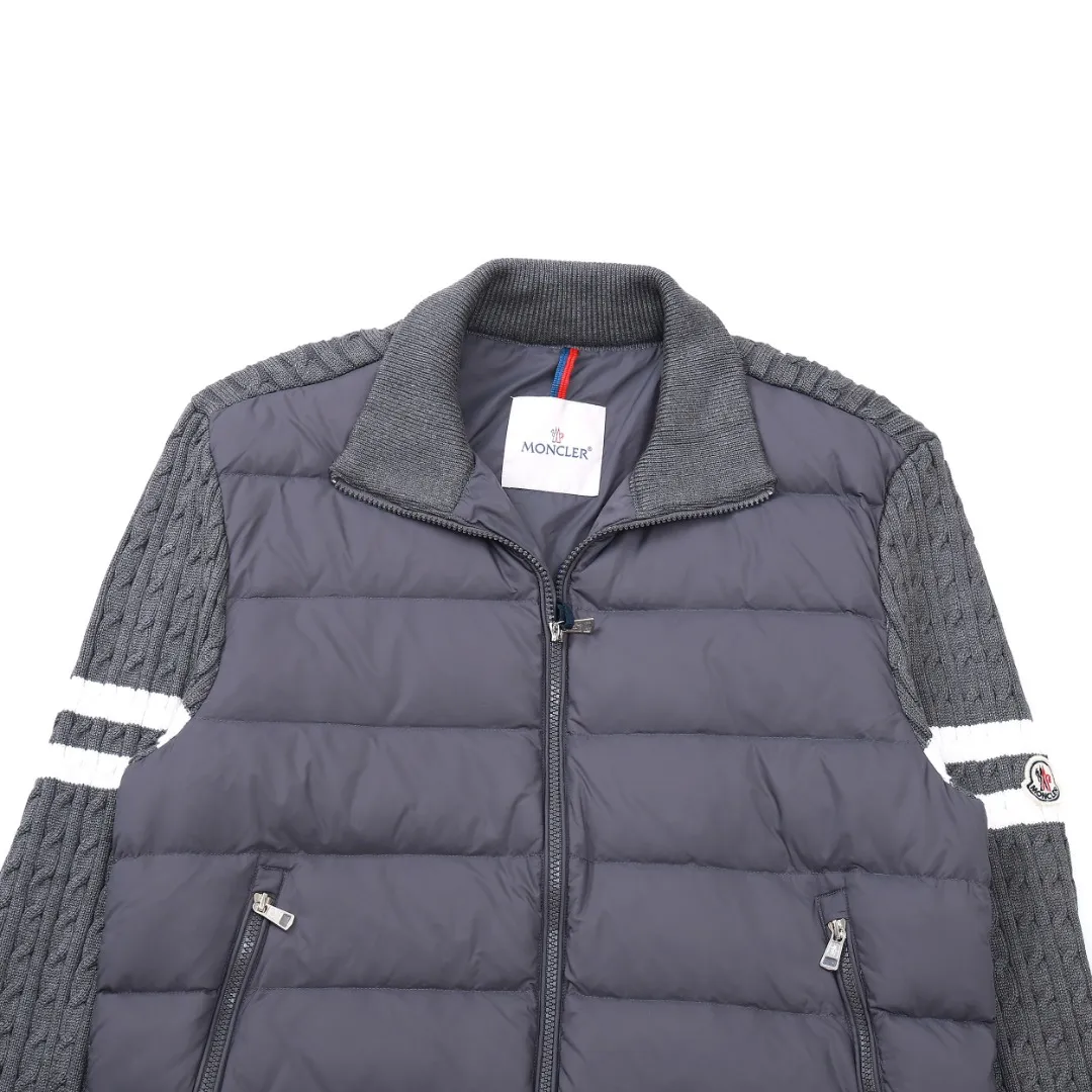 Moncler Knit Down Jacket Grey Stand Collar - Image 5