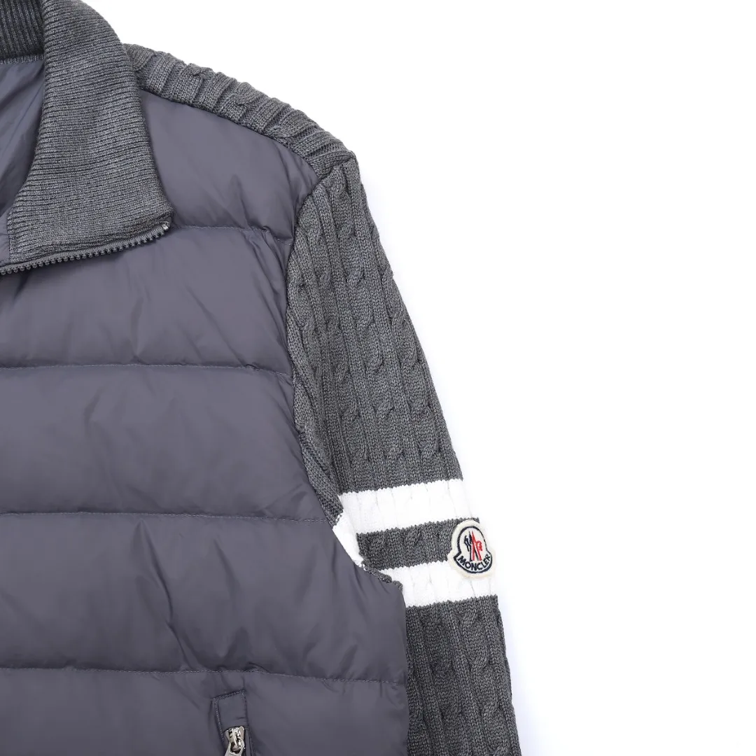 Moncler Knit Down Jacket Grey Stand Collar - Image 7