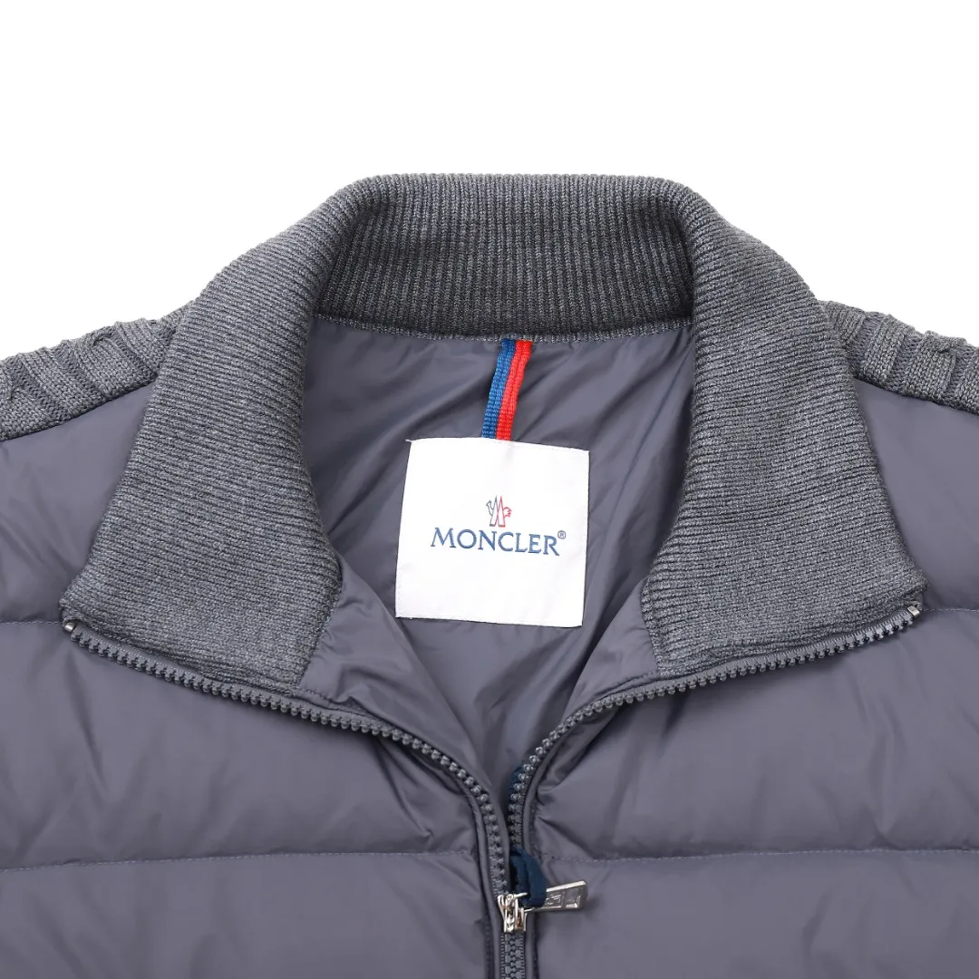 Moncler Knit Down Jacket Grey Stand Collar - Image 10