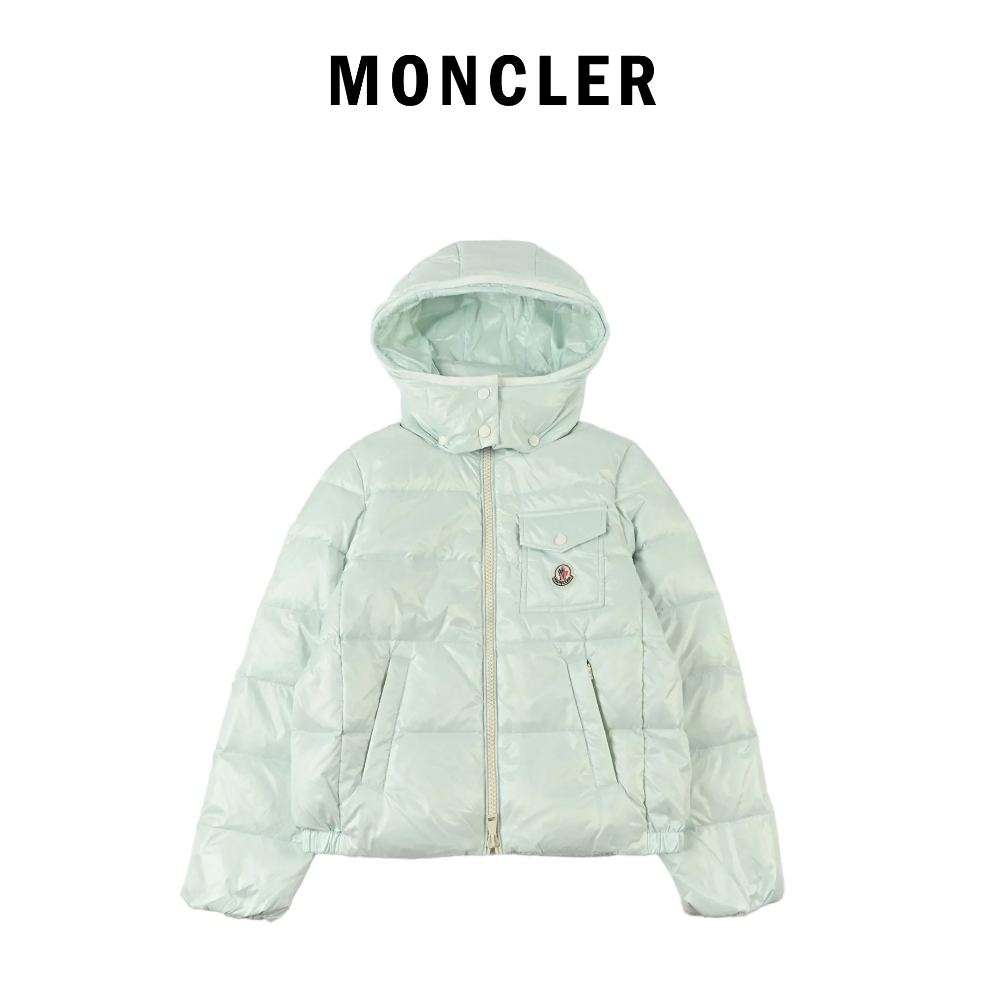 Moncler Andro Short Hooded Puffer Light Blue