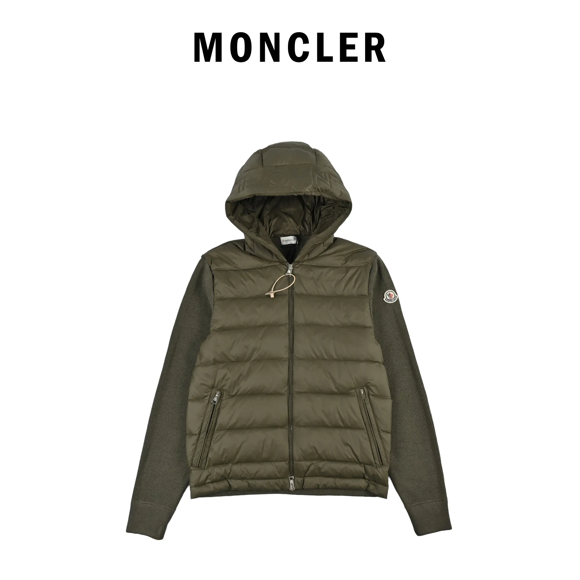 Moncler Knit Hooded Down Jacket Olive