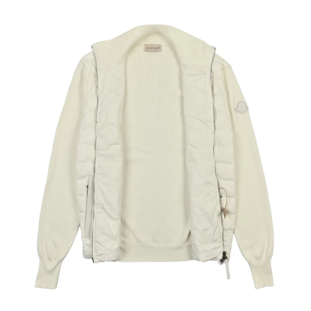 Moncler Knit Down Jacket White Stand Collar - Image 6