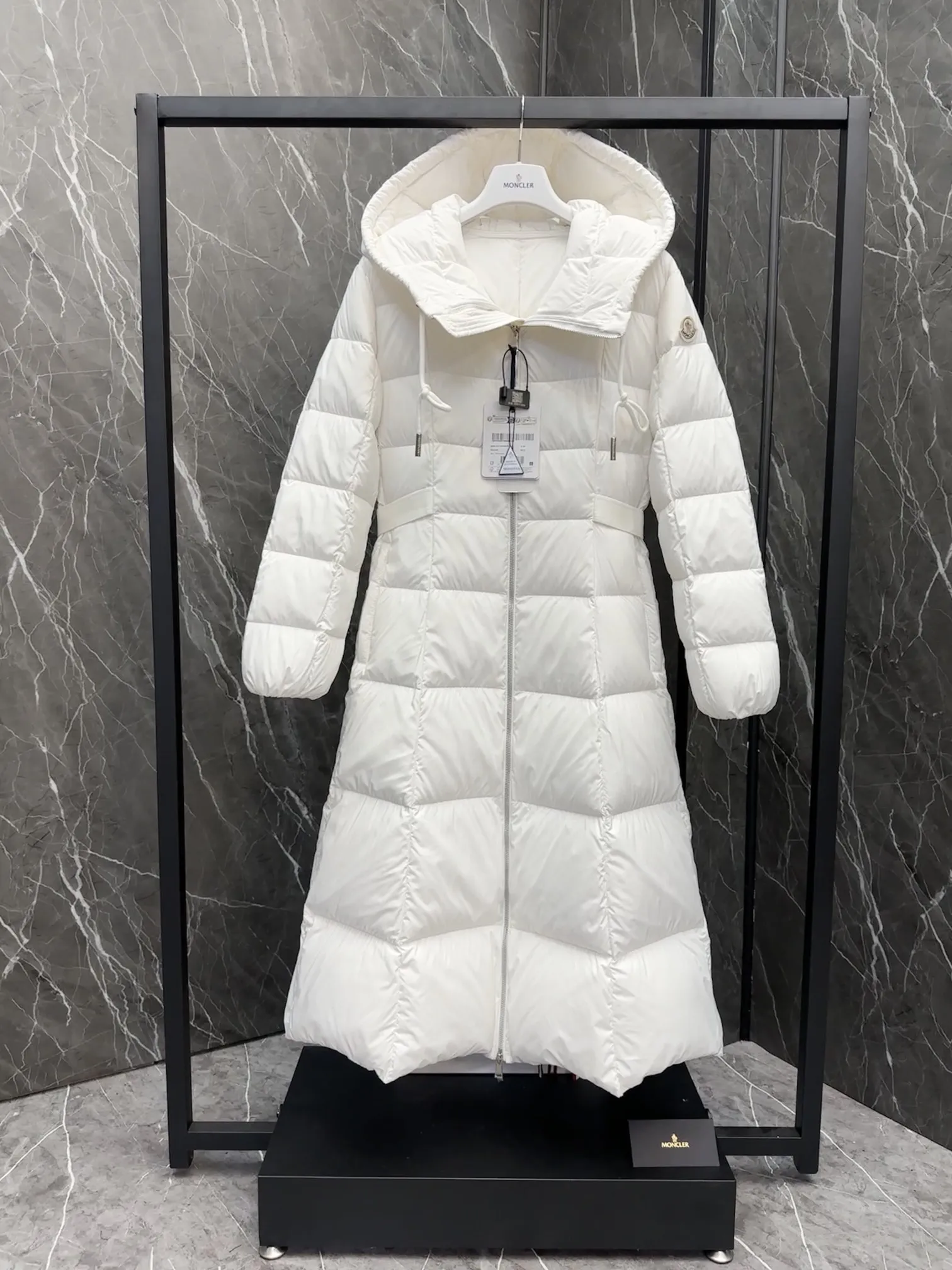 Moncler Faucon Long Down Coat White Women - Image 3