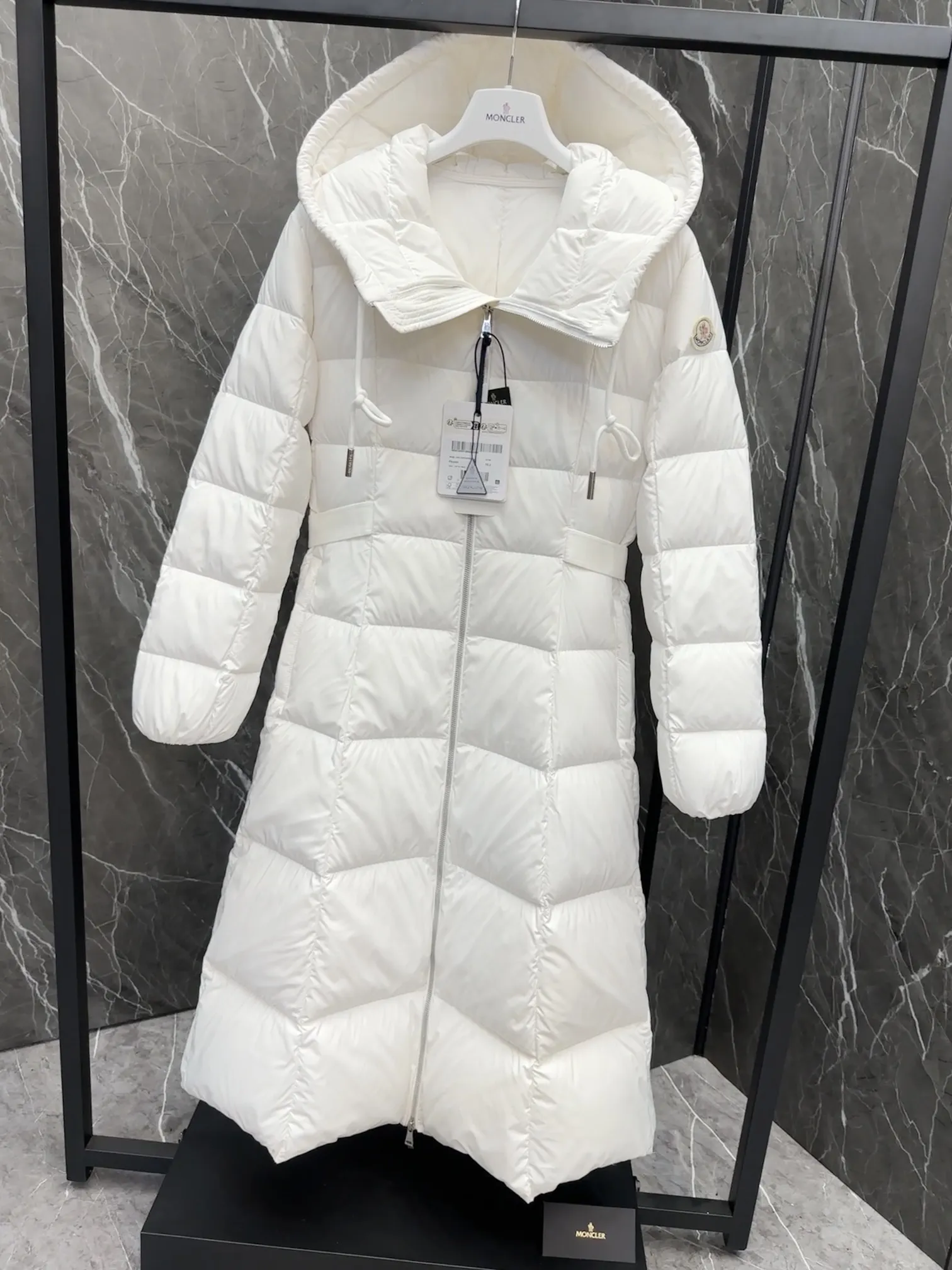 Moncler Faucon Long Down Coat White Women - Image 4
