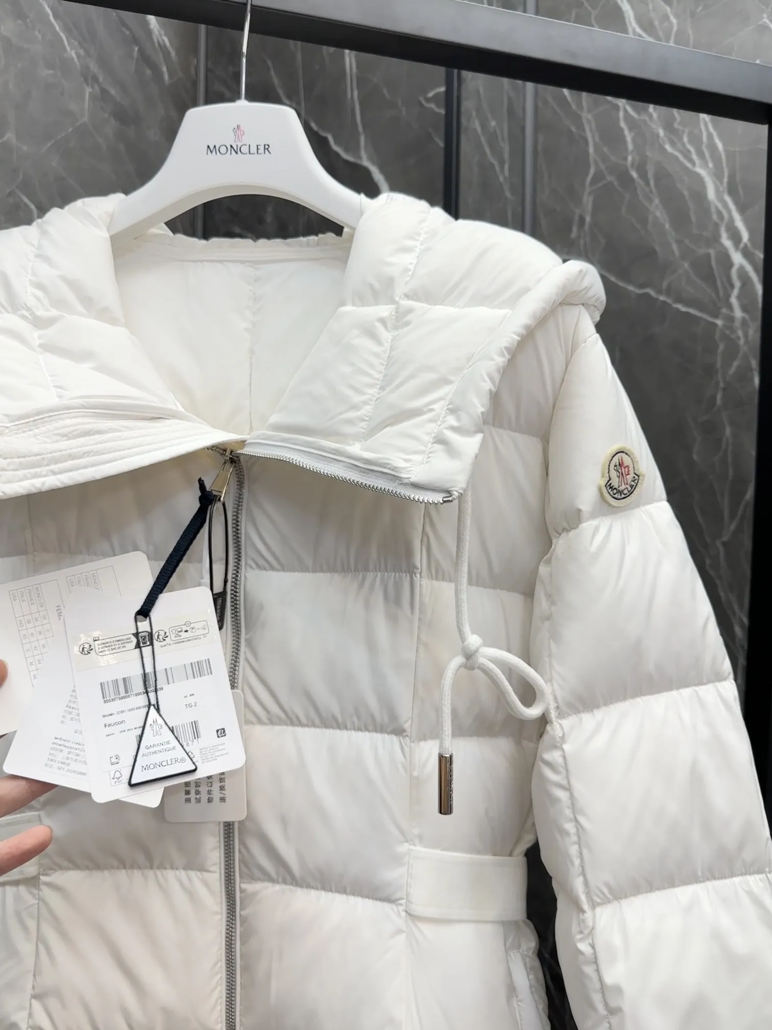 Moncler Faucon Long Down Coat White Women - Image 5