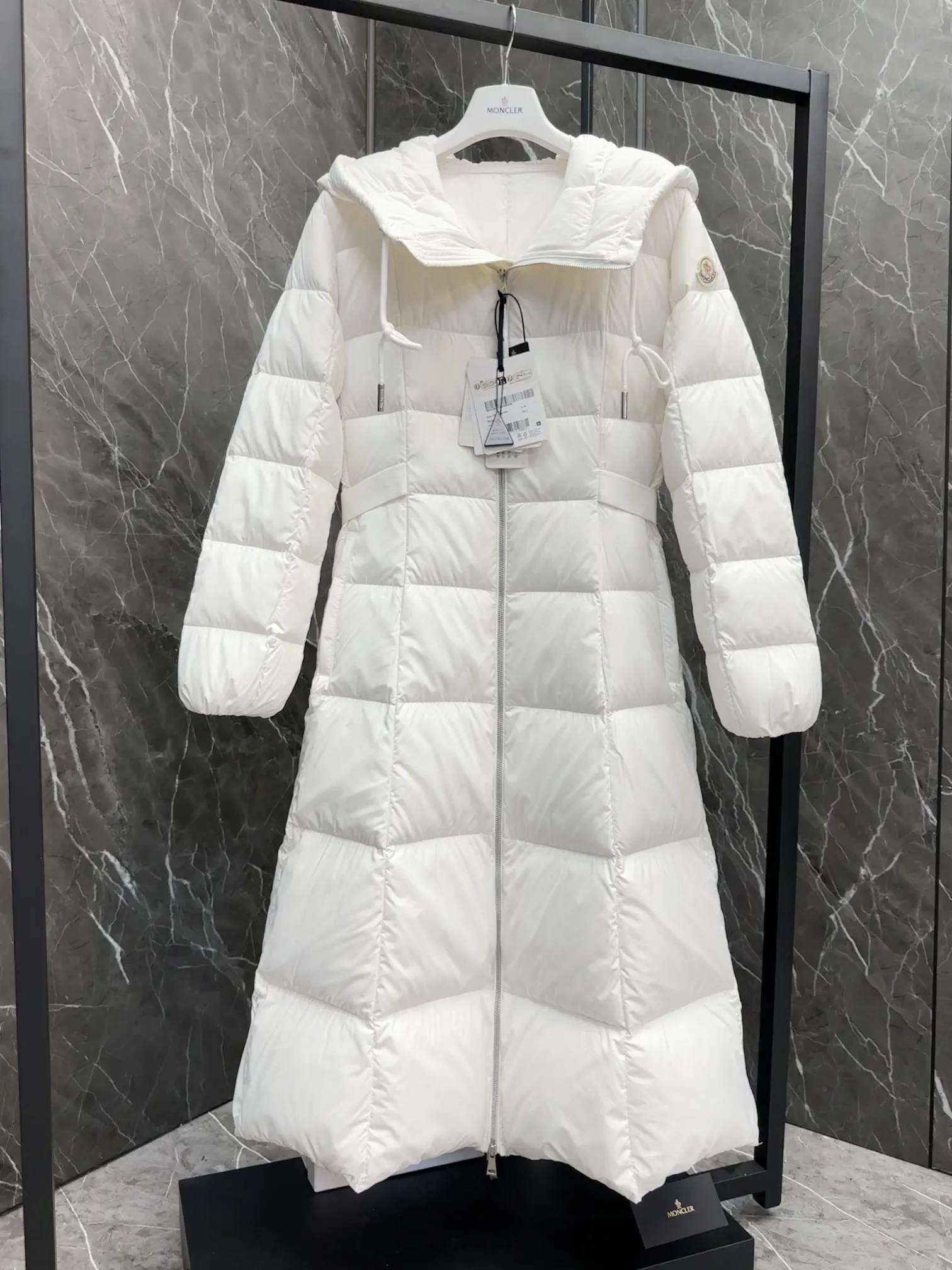 Moncler Faucon Long Down Coat White Women - Image 6