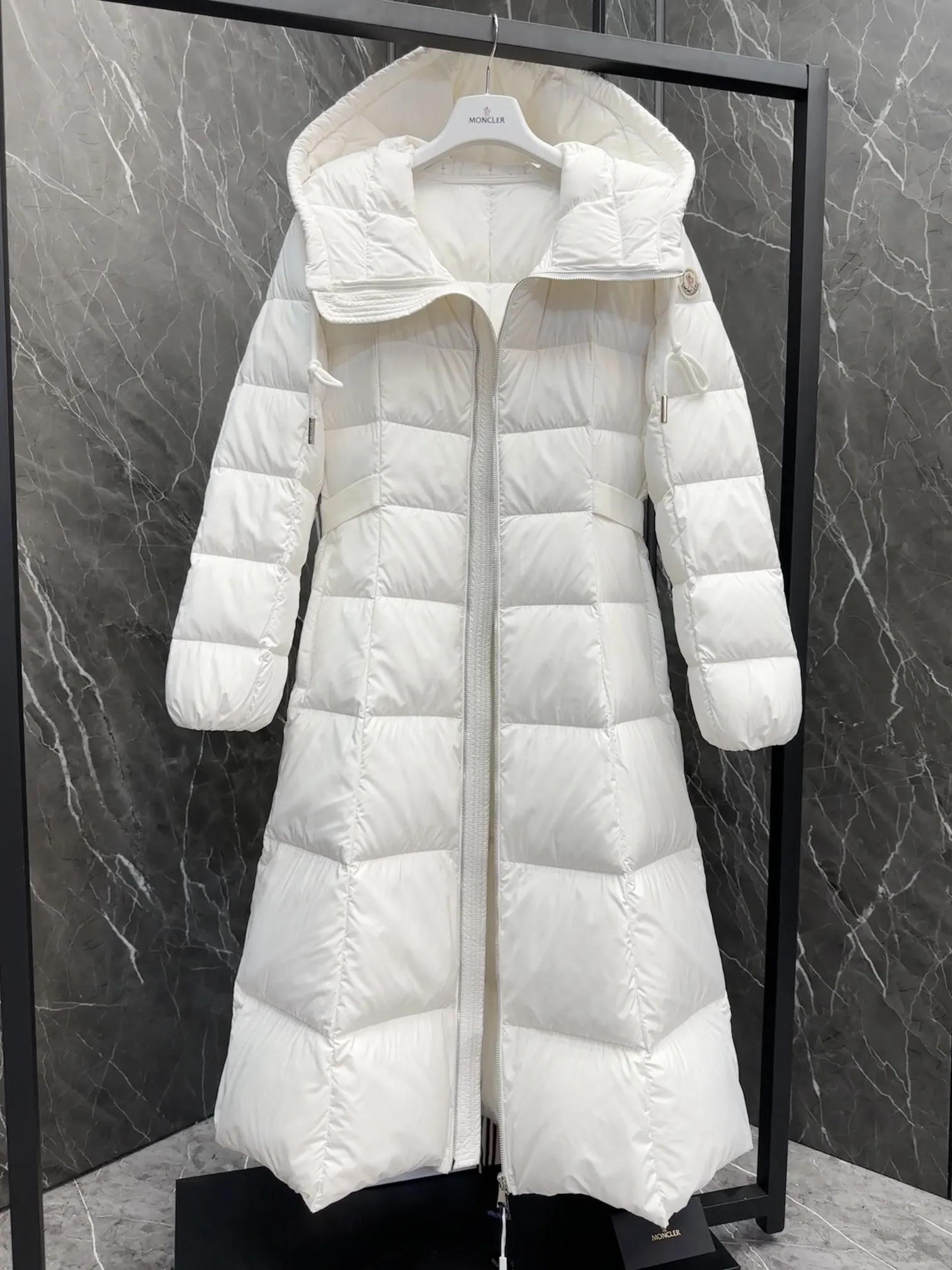 Moncler Faucon Long Down Coat White Women - Image 7