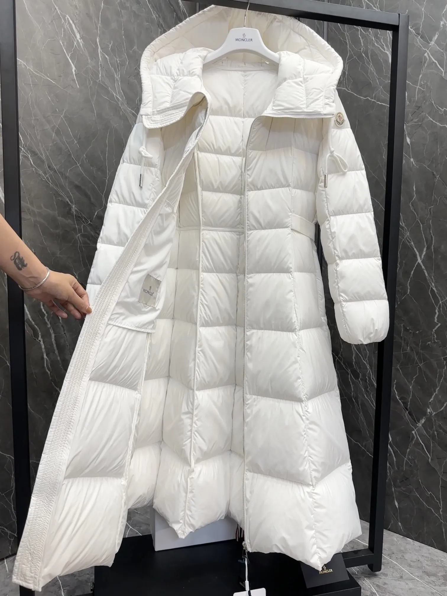 Moncler Faucon Long Down Coat White Women - Image 8