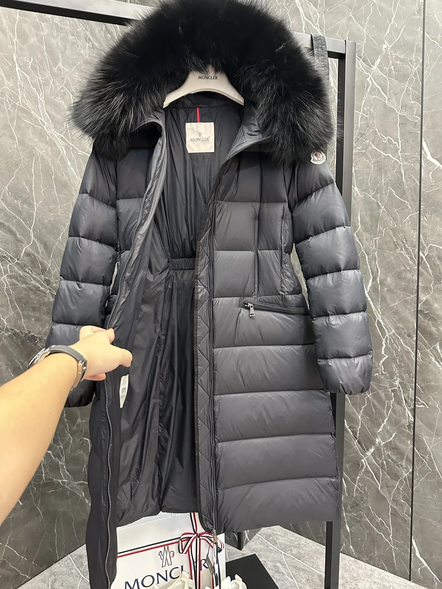 Moncler Boedic Down Jacket Black Long - Image 8