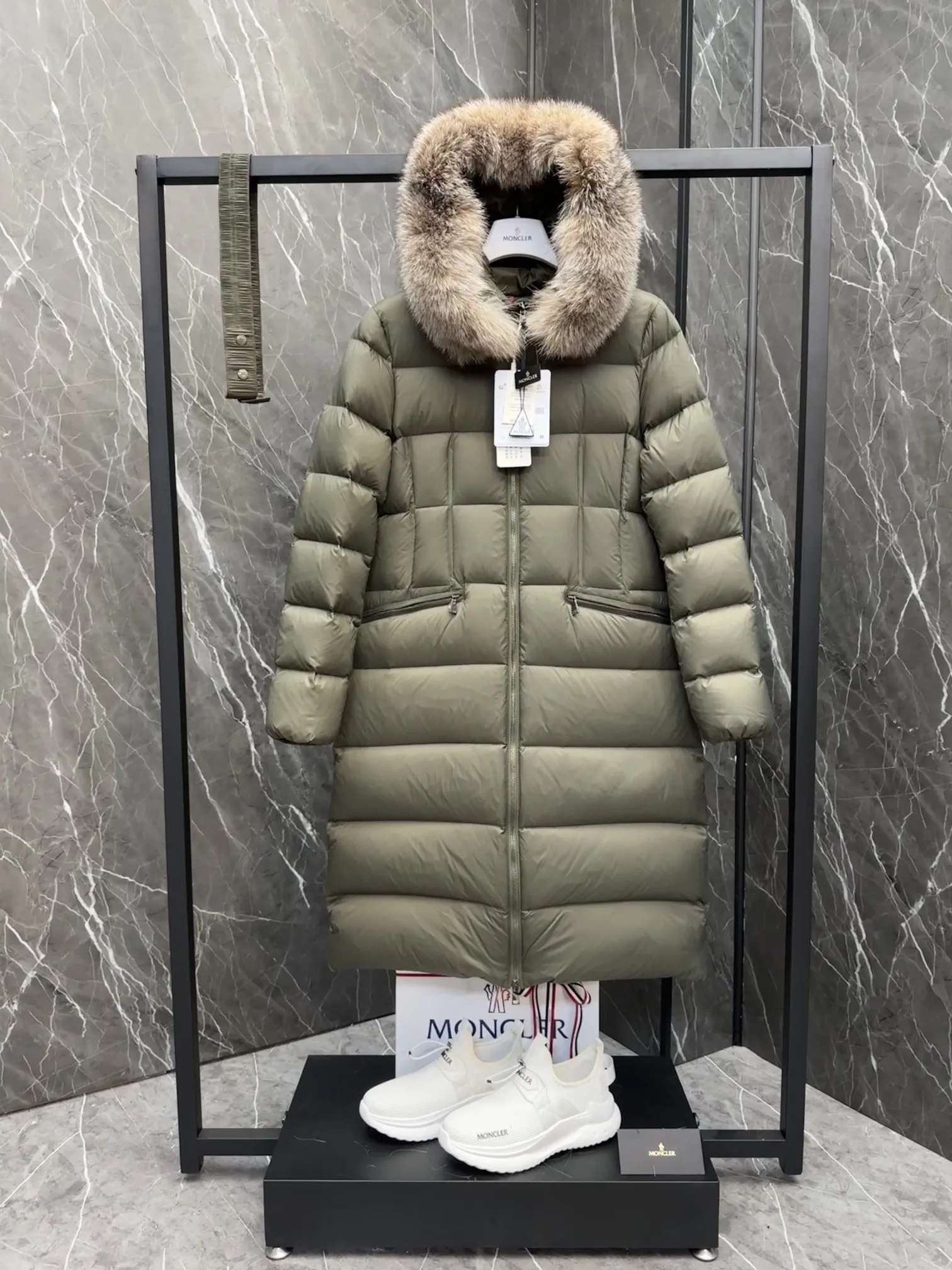 Moncler Boedic Down Jacket Olive Green Long