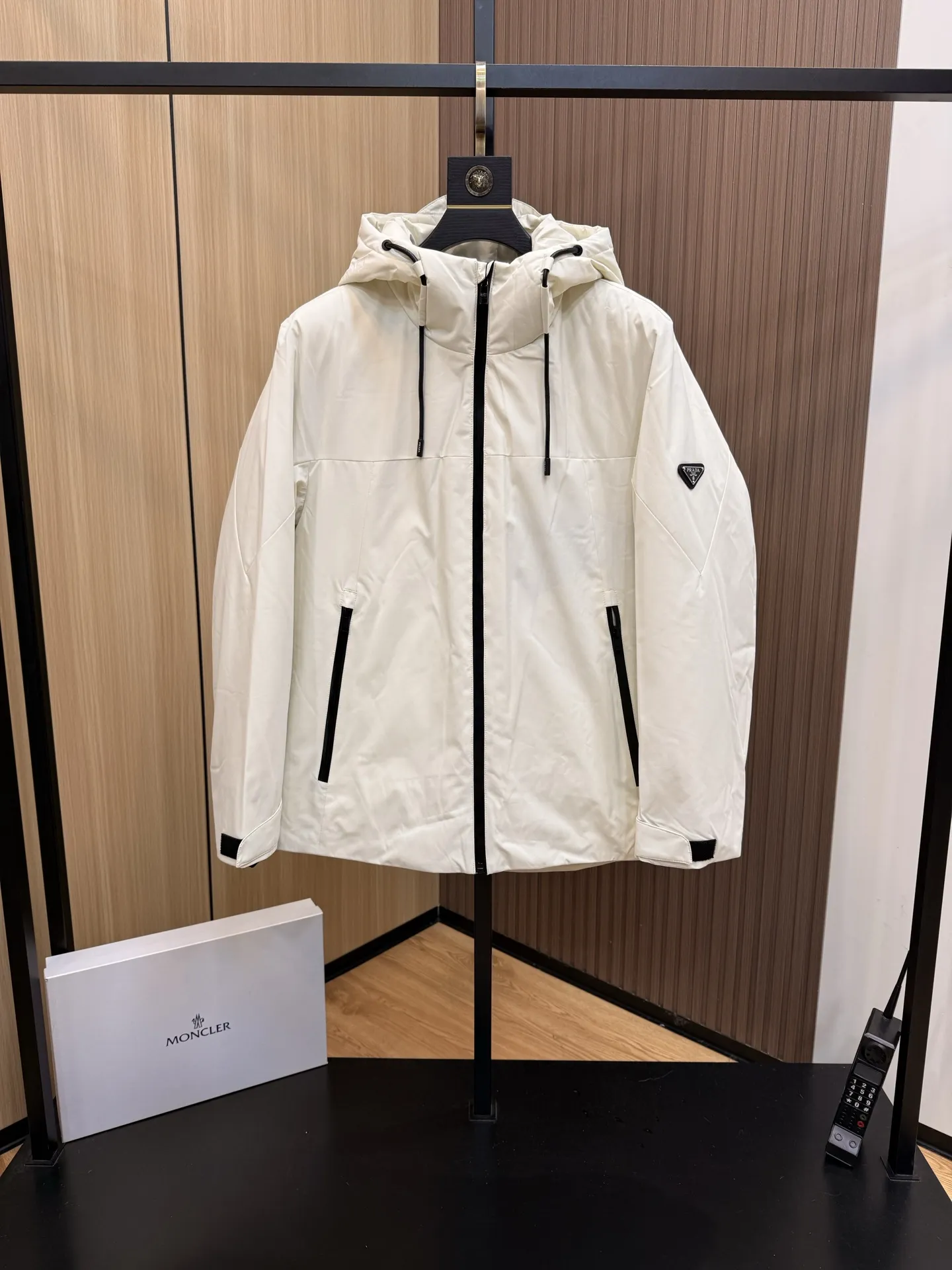 Prada Down Jacket White Hooded Style