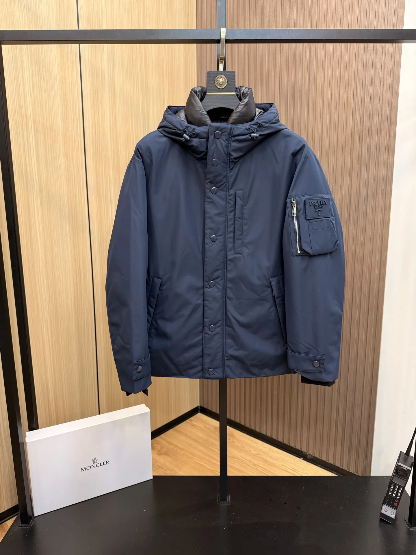 Prada Down Jacket Hooded Blue Parka