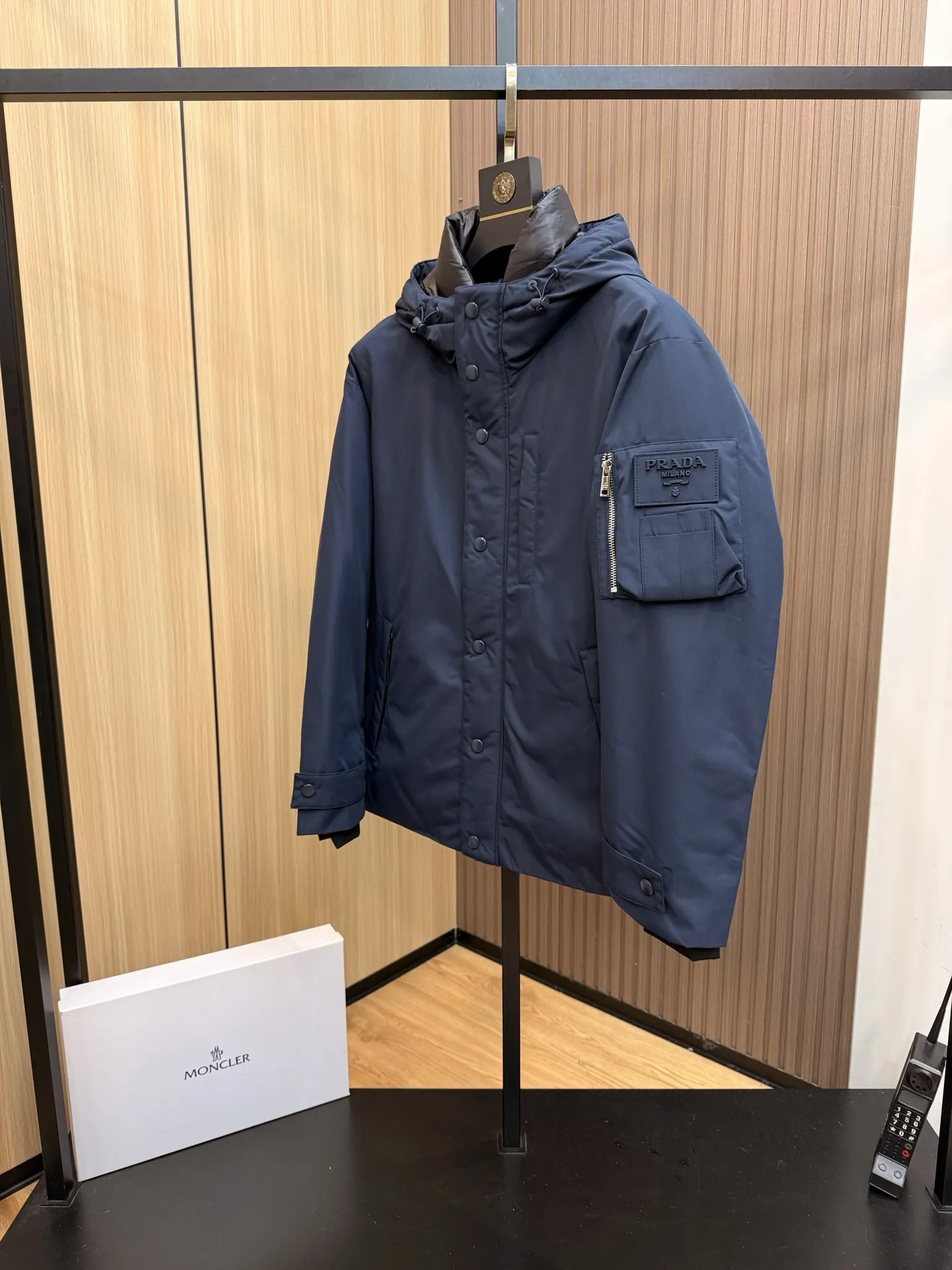Prada Down Jacket Hooded Blue Parka - Image 3