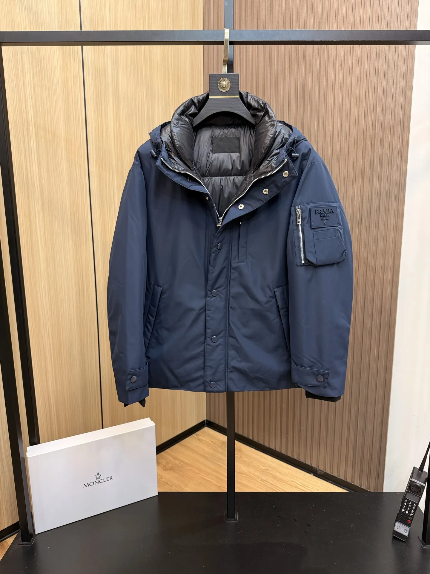 Prada Down Jacket Hooded Blue Parka - Image 6