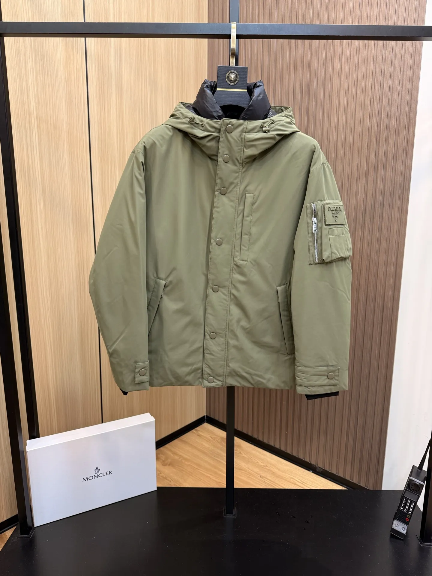 Prada Down Jacket Olive Green Hooded
