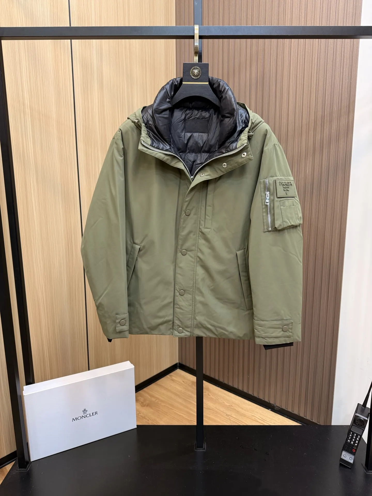 Prada Down Jacket Olive Green Hooded - Image 6