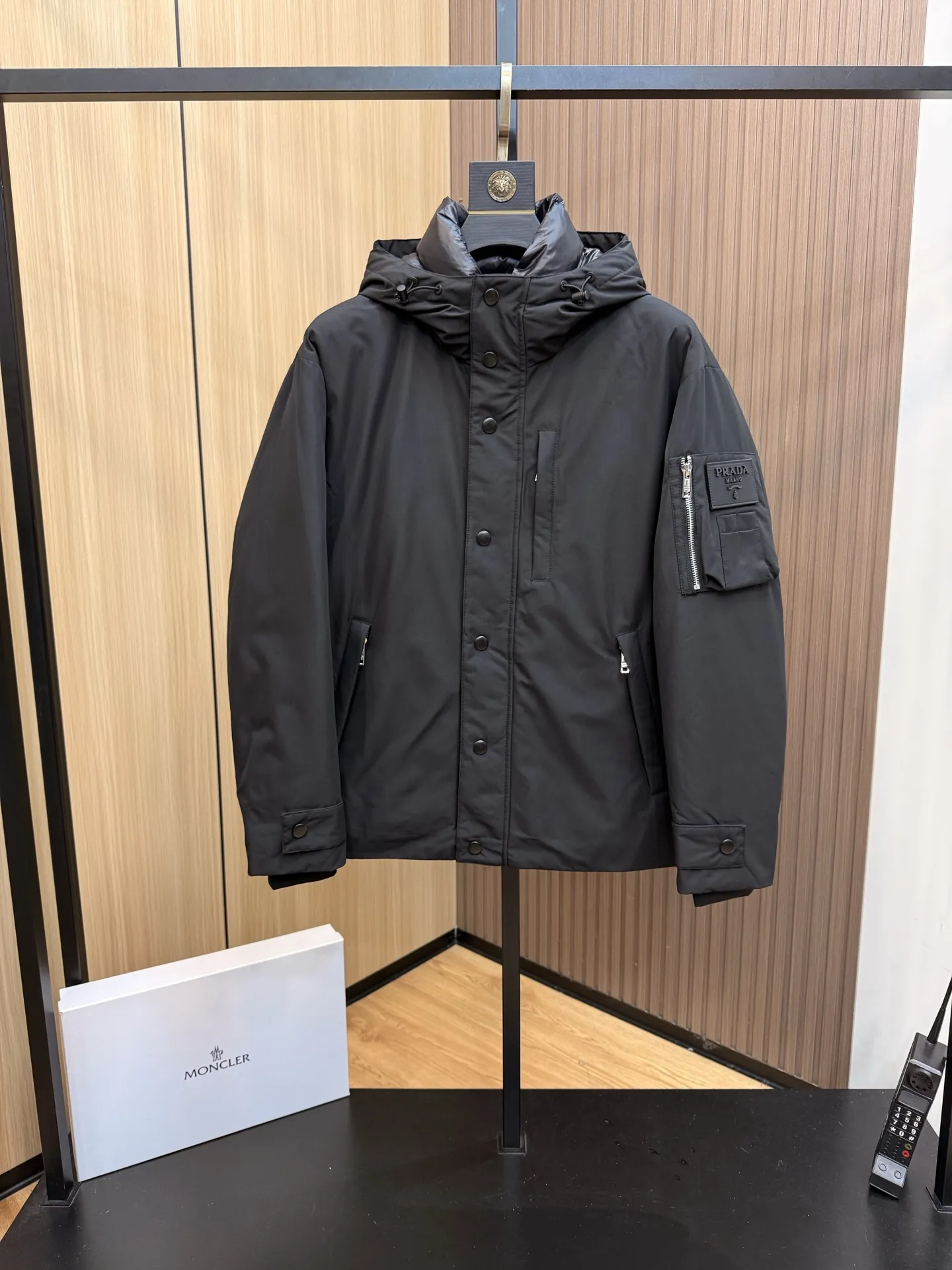 Prada Down Jacket Black Hooded Style