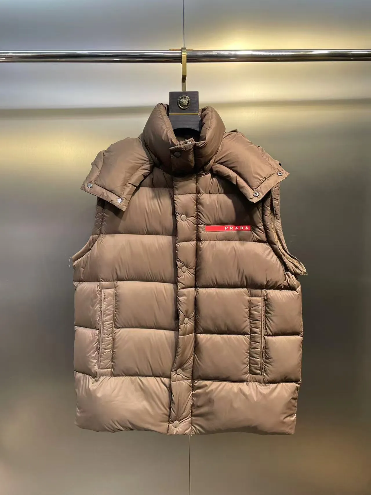 Prada Down Jacket Taupe Hooded Style - Image 3