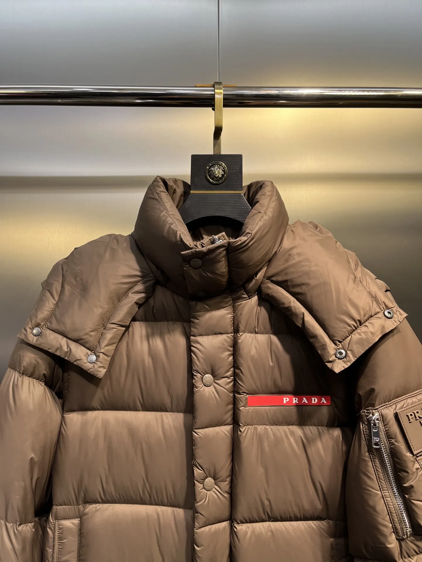 Prada Down Jacket Taupe Hooded Style - Image 4