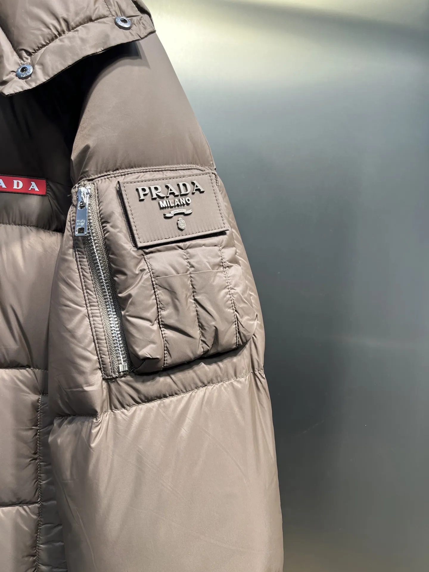 Prada Down Jacket Taupe Hooded Style - Image 5