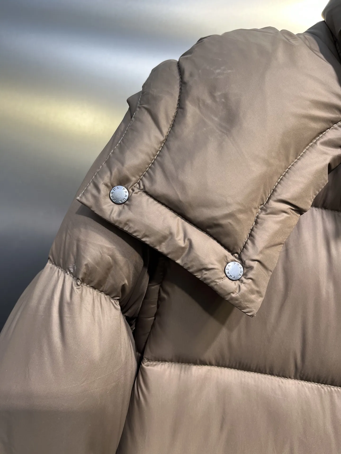 Prada Down Jacket Taupe Hooded Style - Image 9