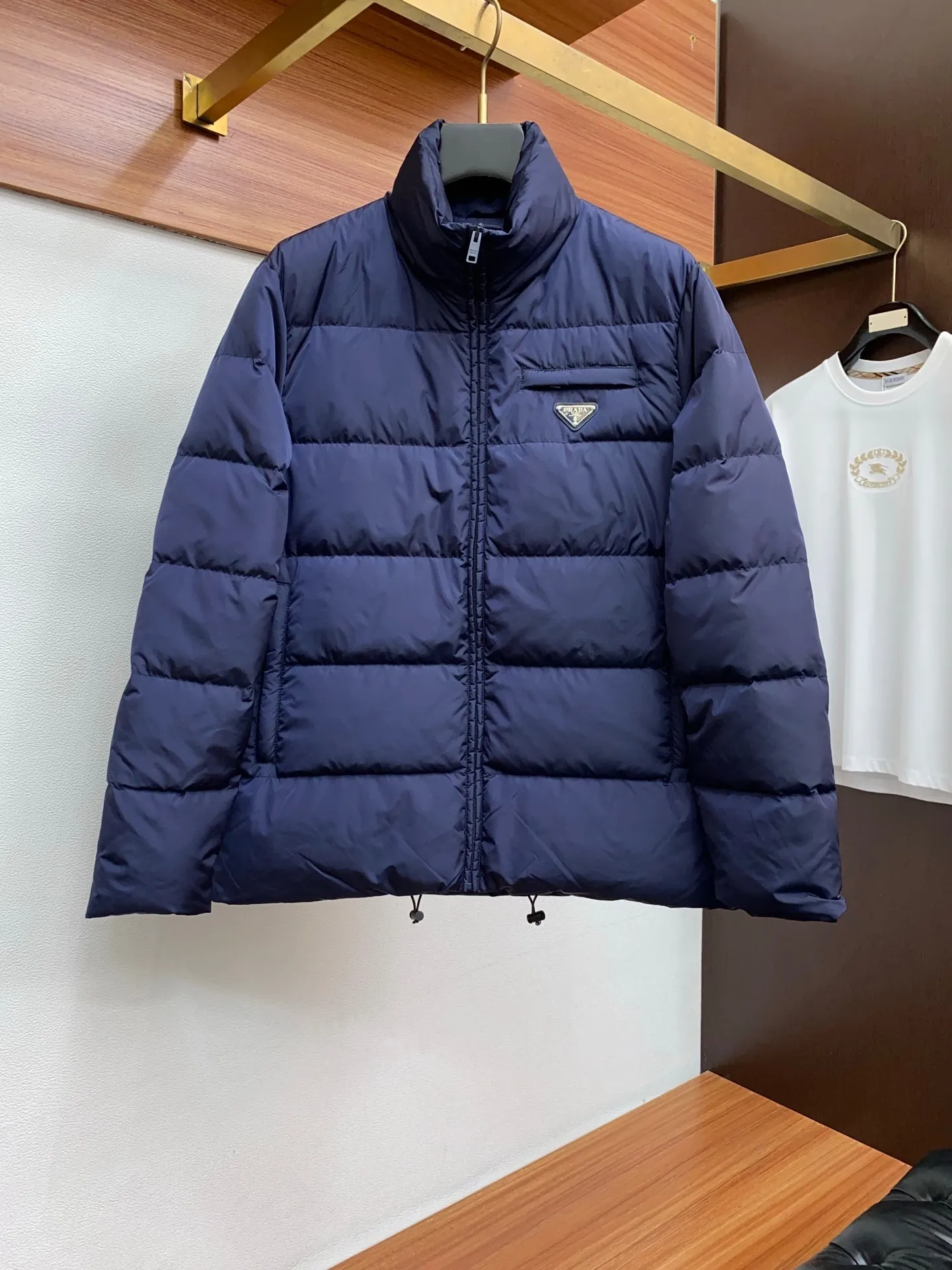 Prada Fall Winter Stand Collar Puffer Jacket Blue