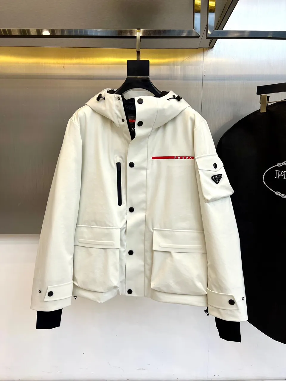 Prada Down Jacket Hooded White Style