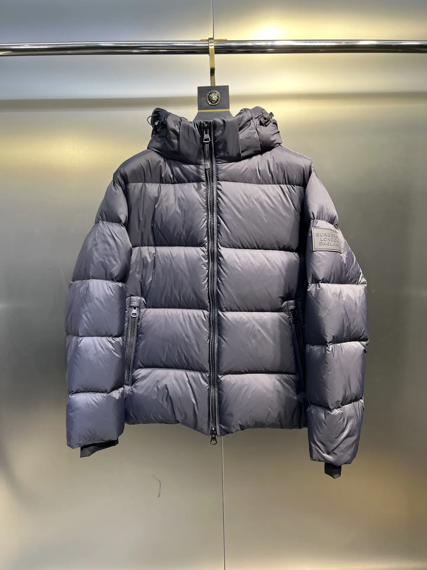 Prada Down Jacket Grey Hooded Puffer