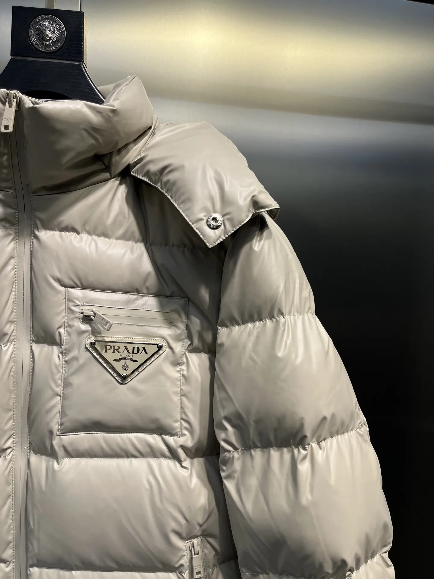 Prada Minimalist Down Jacket Beige Hooded - Image 5