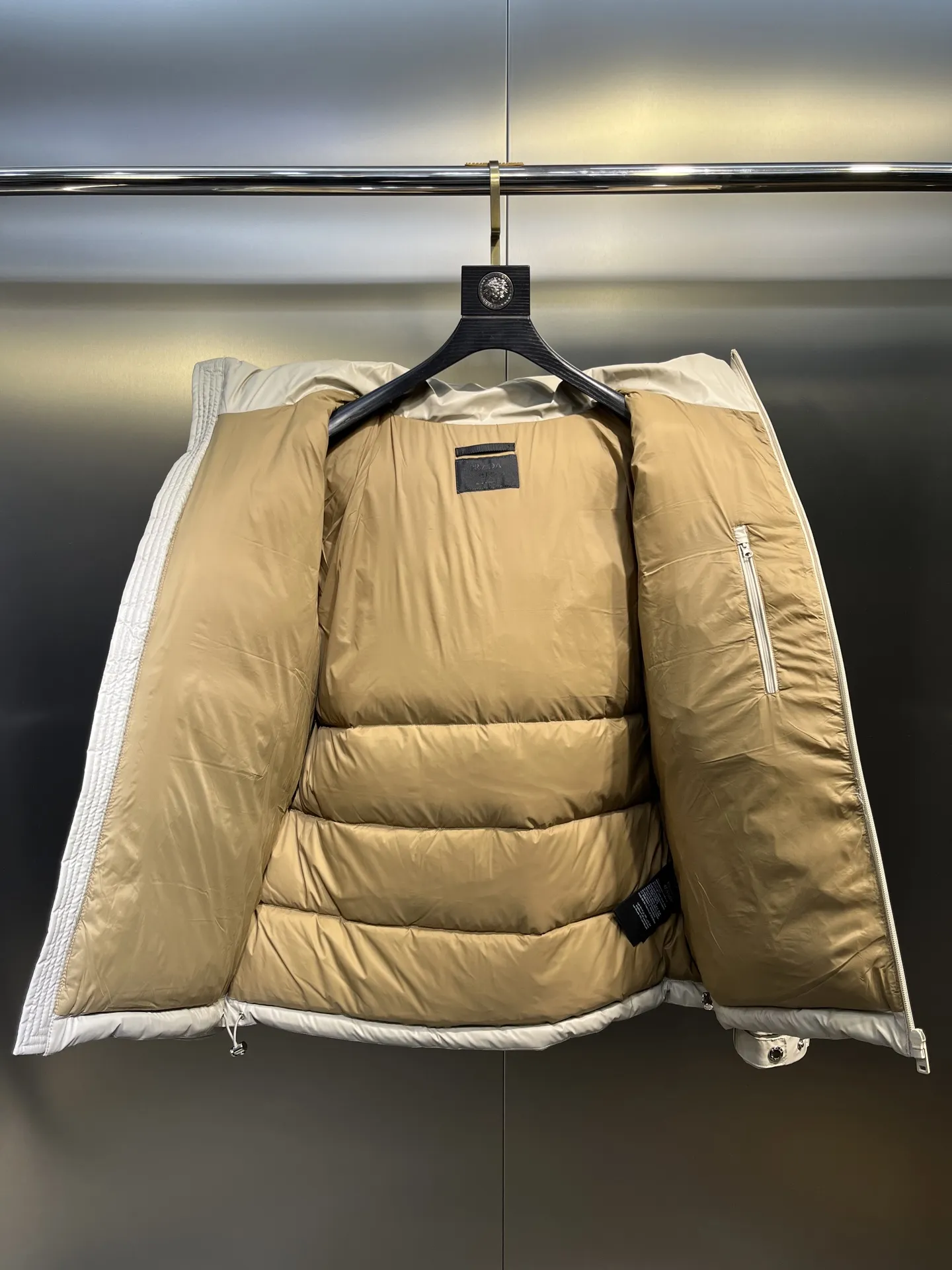 Prada Minimalist Down Jacket Beige Hooded - Image 8