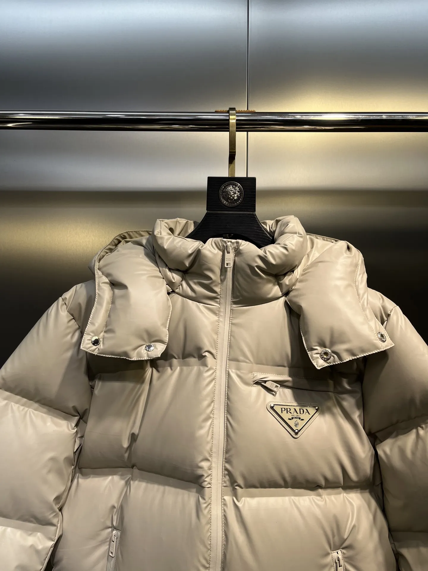 Prada Down Jacket Beige Hooded Style - Image 4