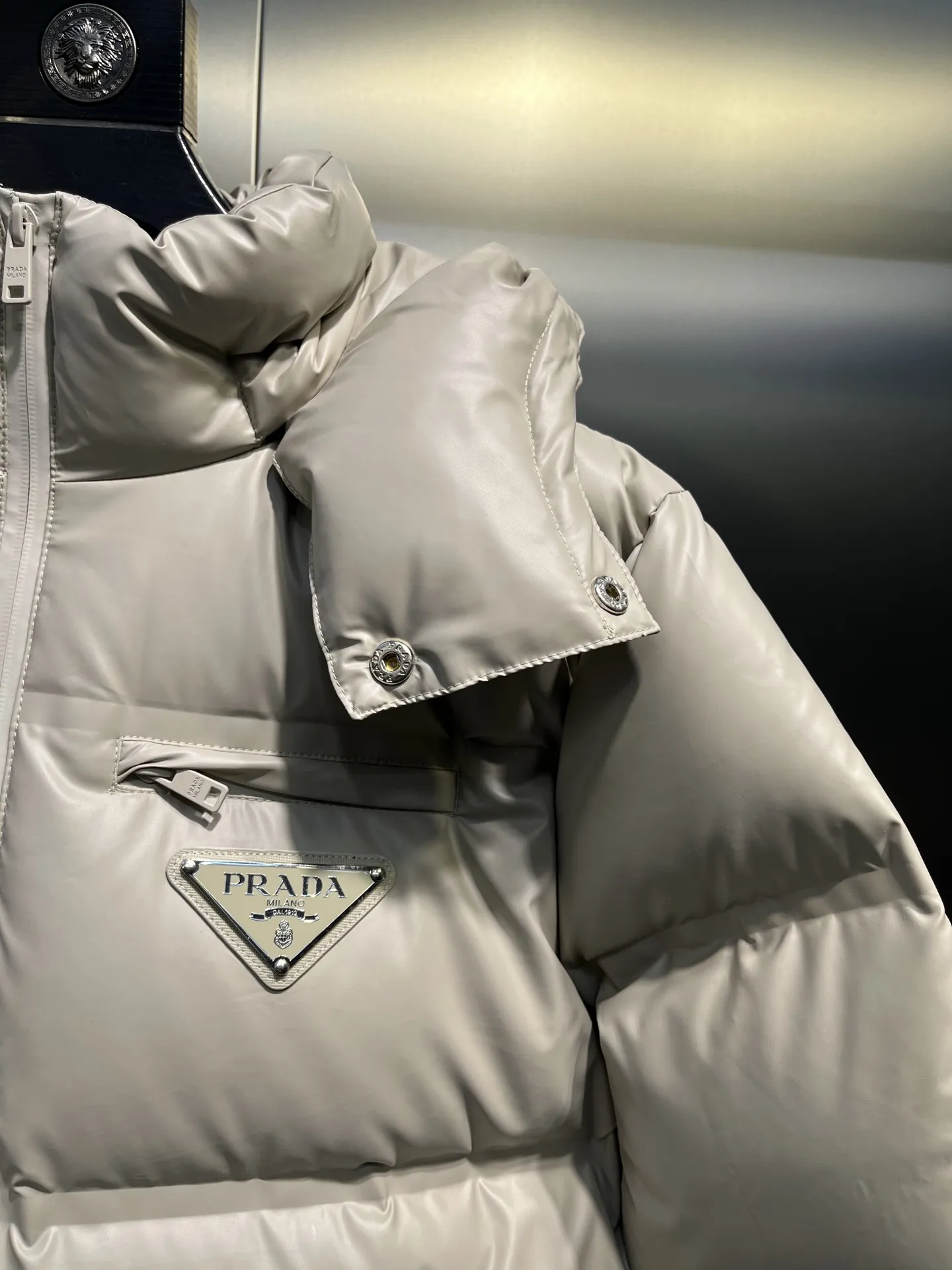Prada Down Jacket Beige Hooded Style - Image 5