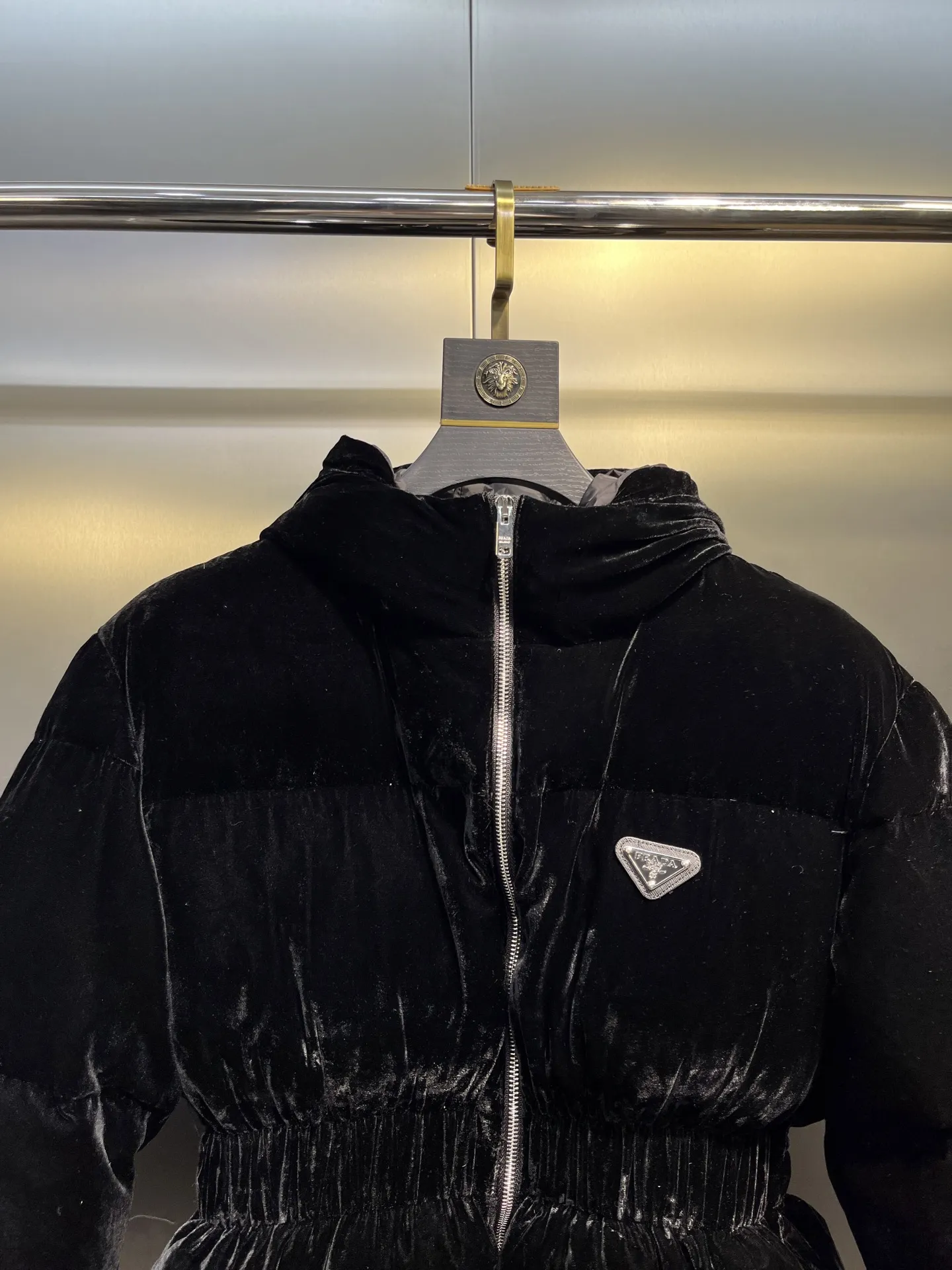 Prada Velvet Down Jacket Black Hooded - Image 3