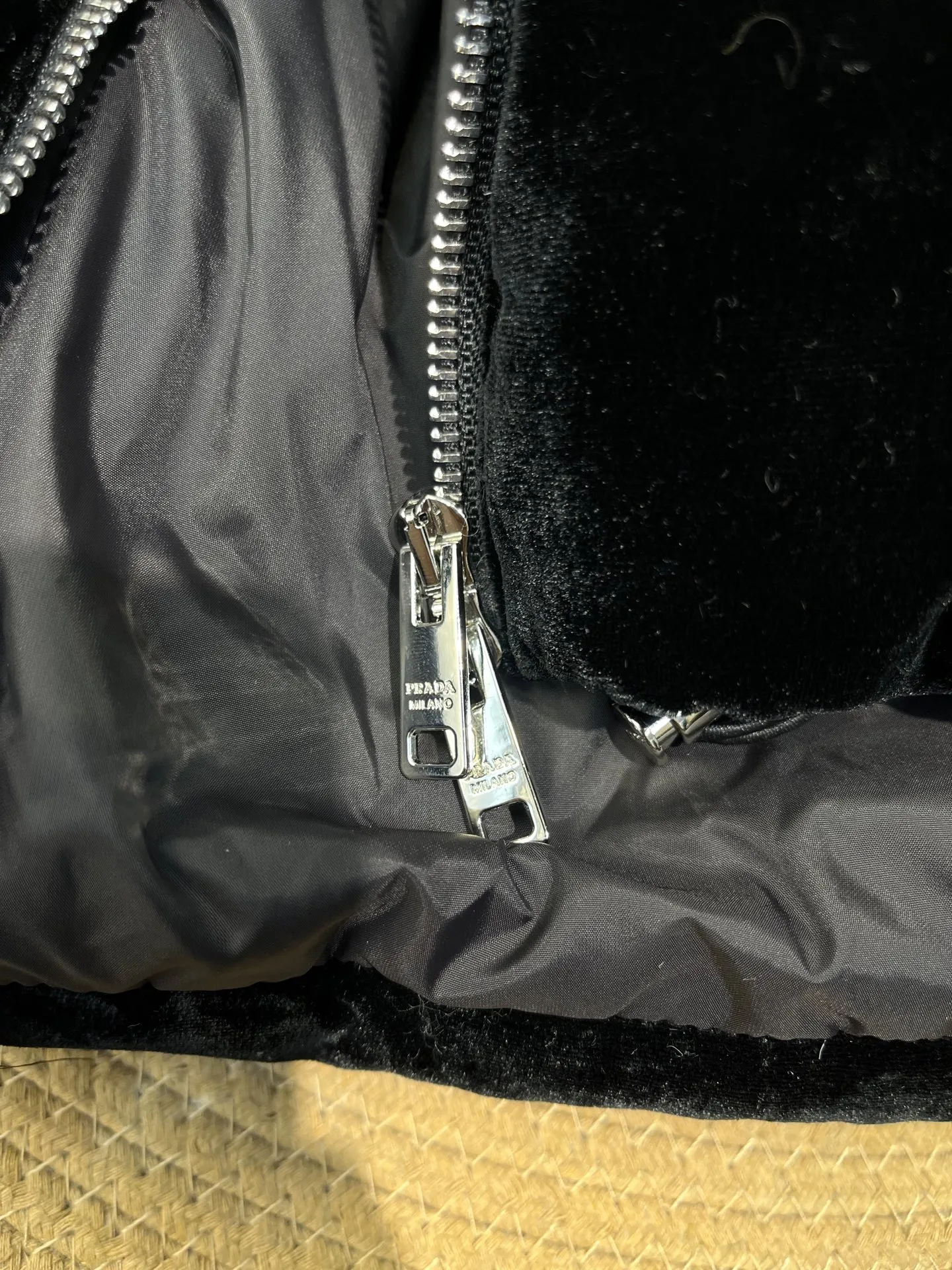 Prada Velvet Down Jacket Black Hooded - Image 10