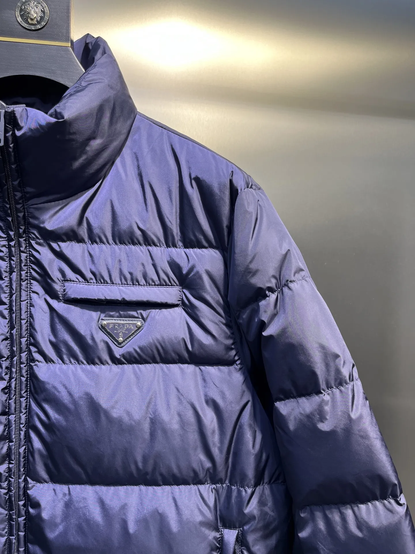 Prada Biker Down Jacket Blue Hooded - Image 4