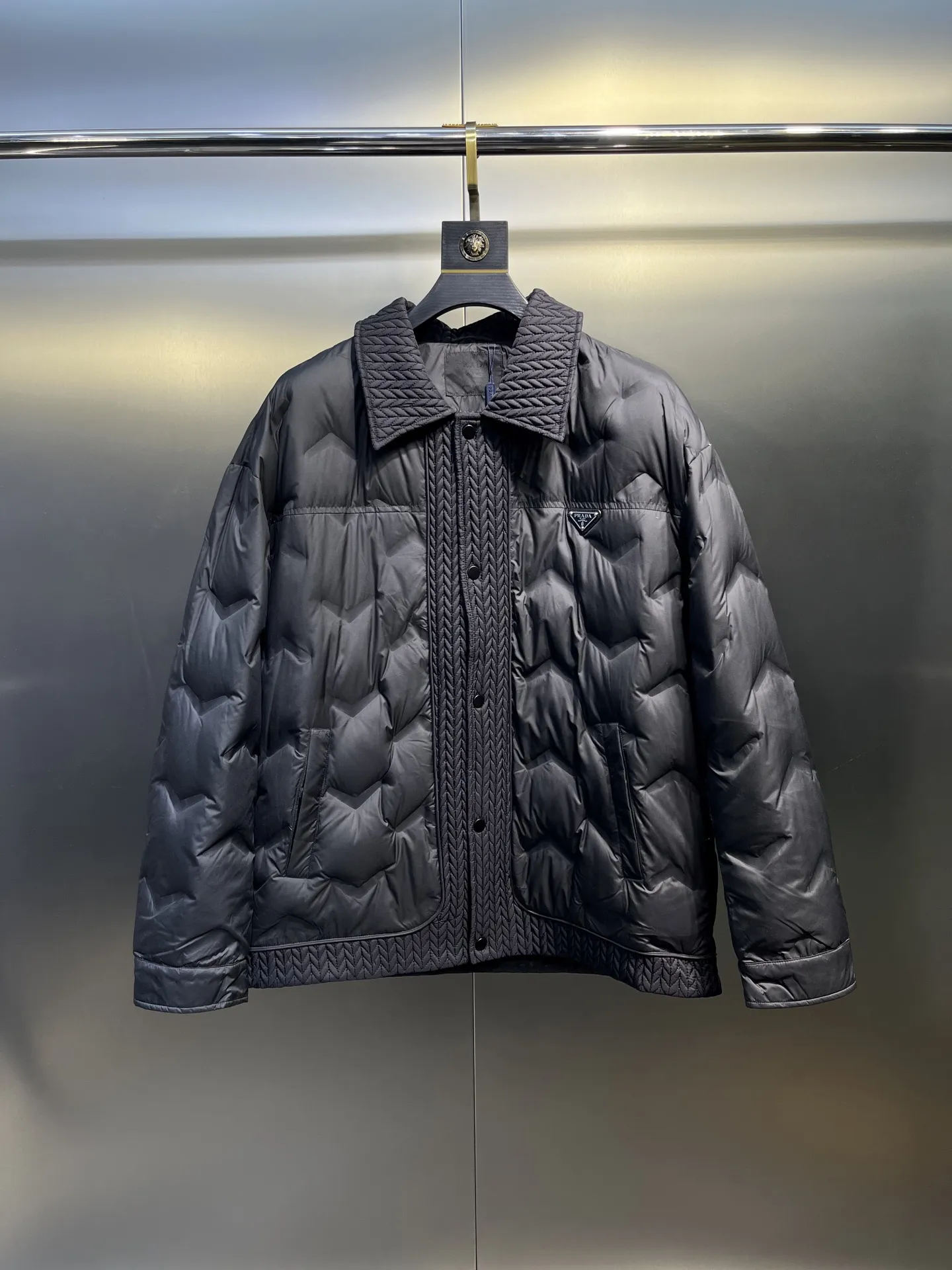 Prada Quilted Down Jacket Black Collar