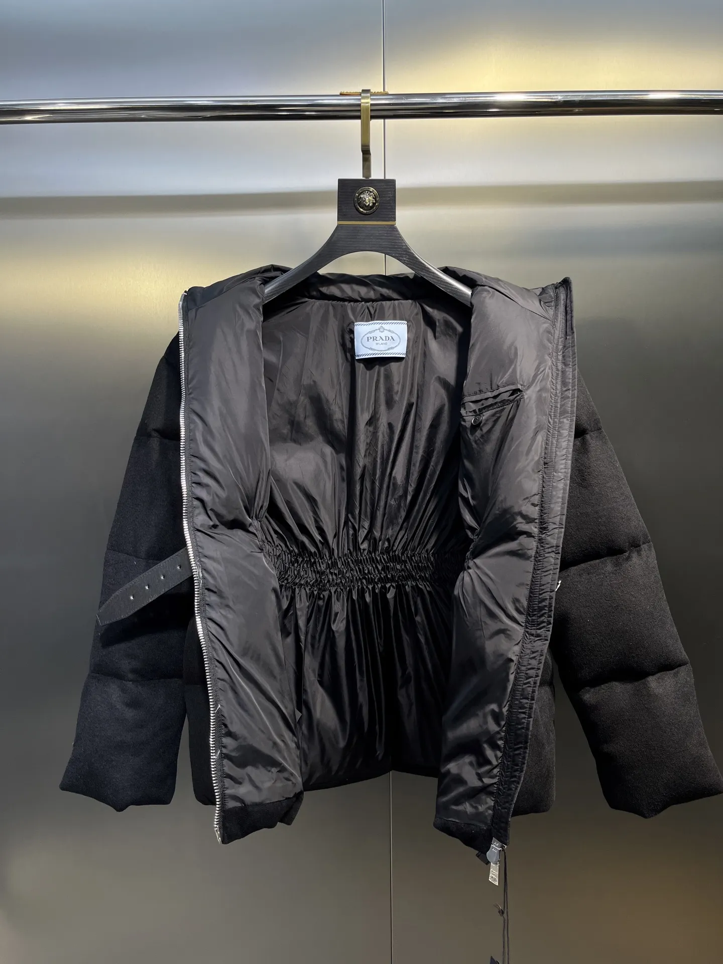 Prada Long Waist Down Jacket Black Quilted - Image 8