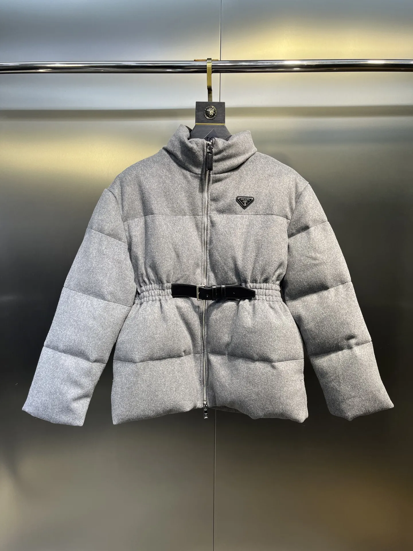 Prada Down Jacket Grey Stand Collar Style