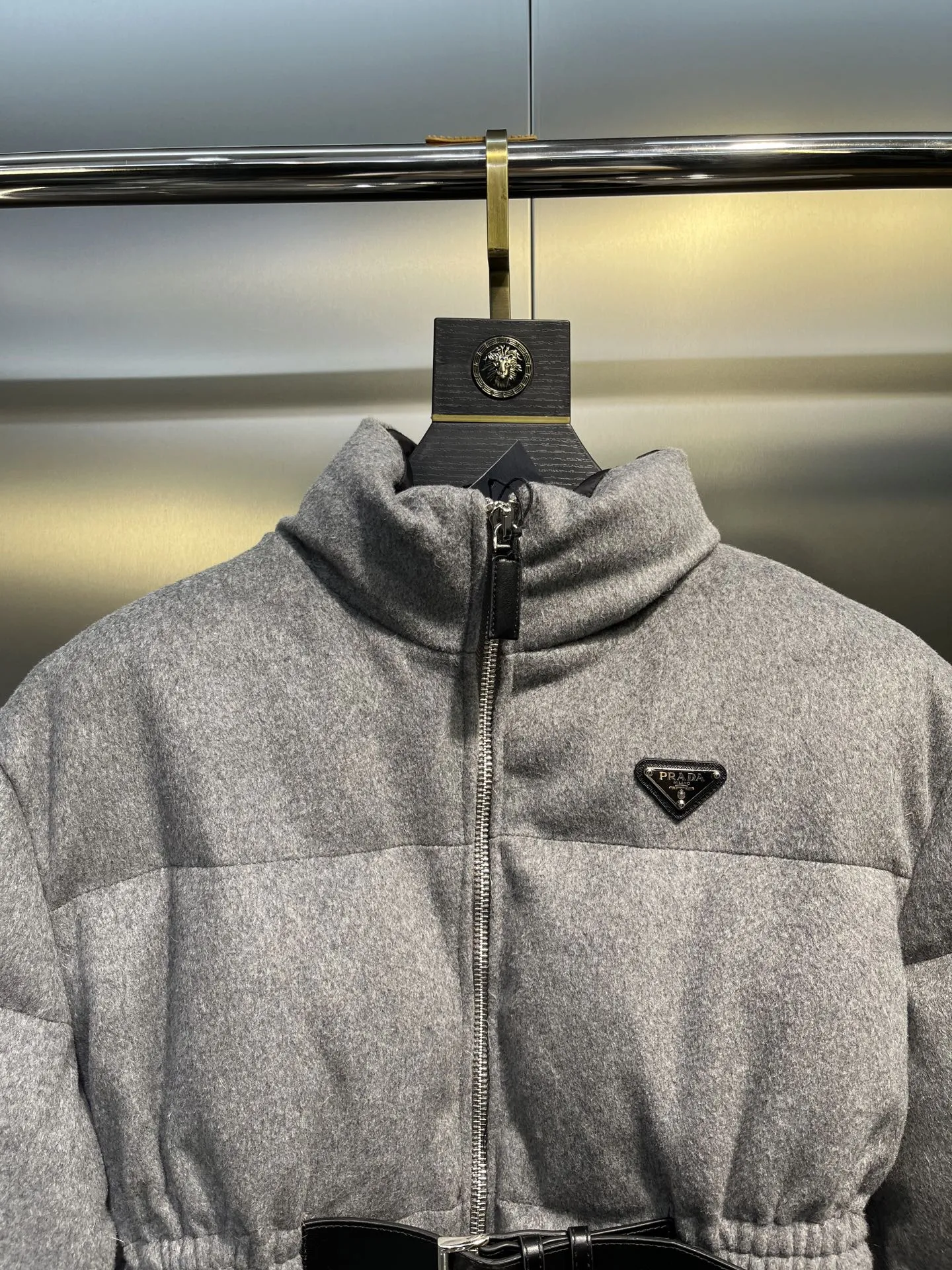 Prada Down Jacket Grey Stand Collar Style - Image 3