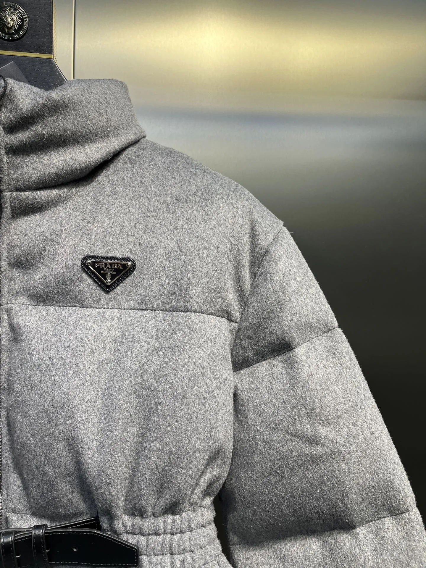 Prada Down Jacket Grey Stand Collar Style - Image 4