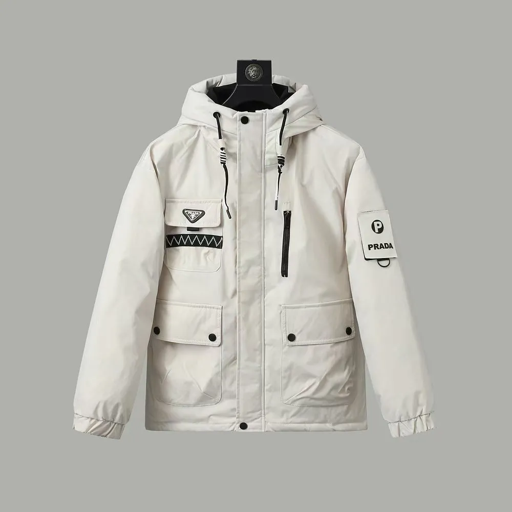 Prada Hooded Down Jacket White Unisex