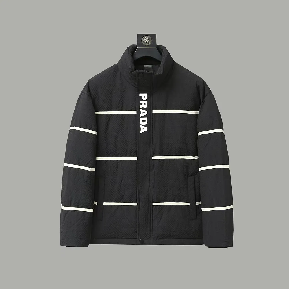 Prada Striped Logo Down Jacket Black Unisex