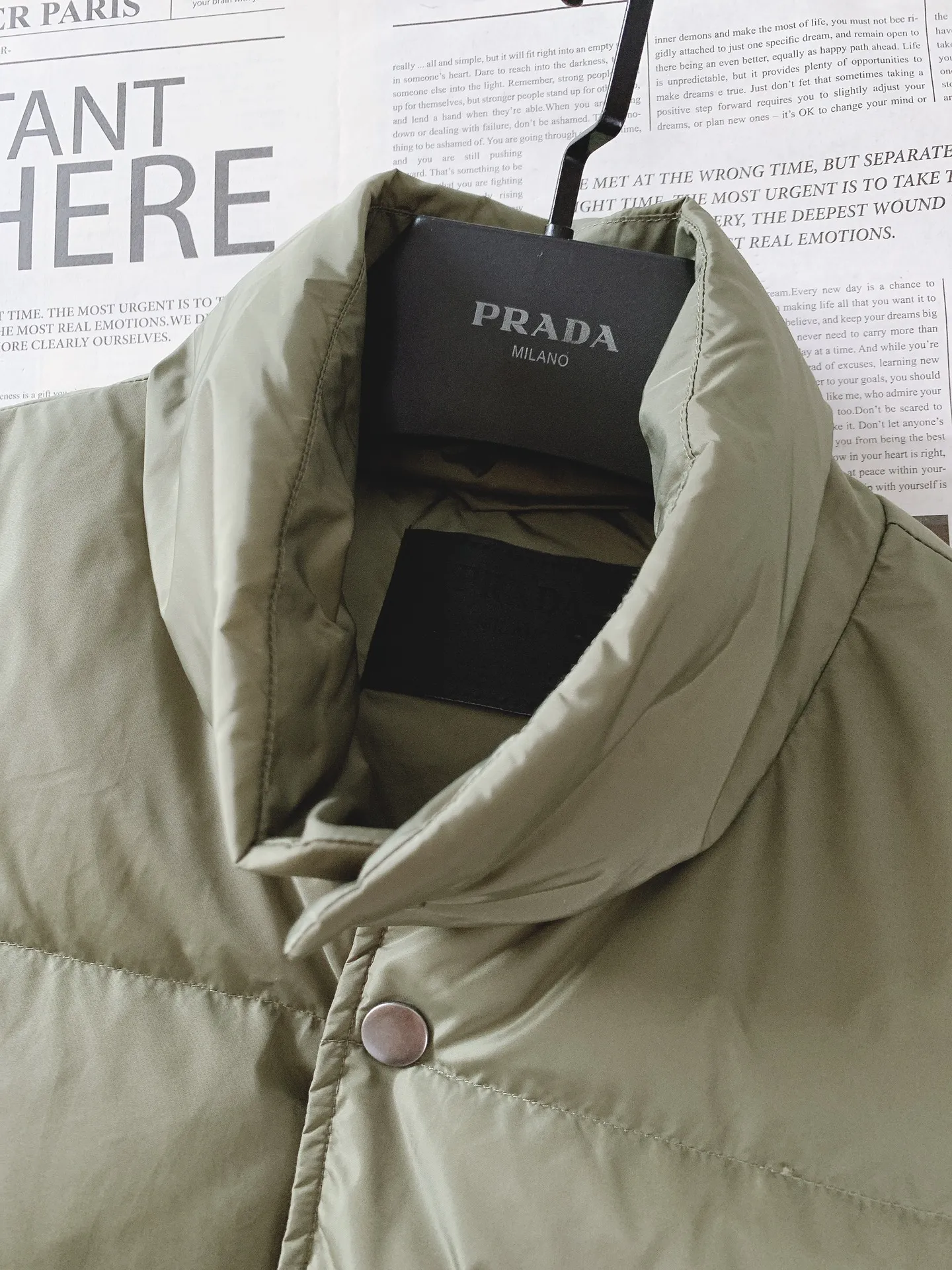 Prada Down Vest Olive Green Stand Collar - Image 4