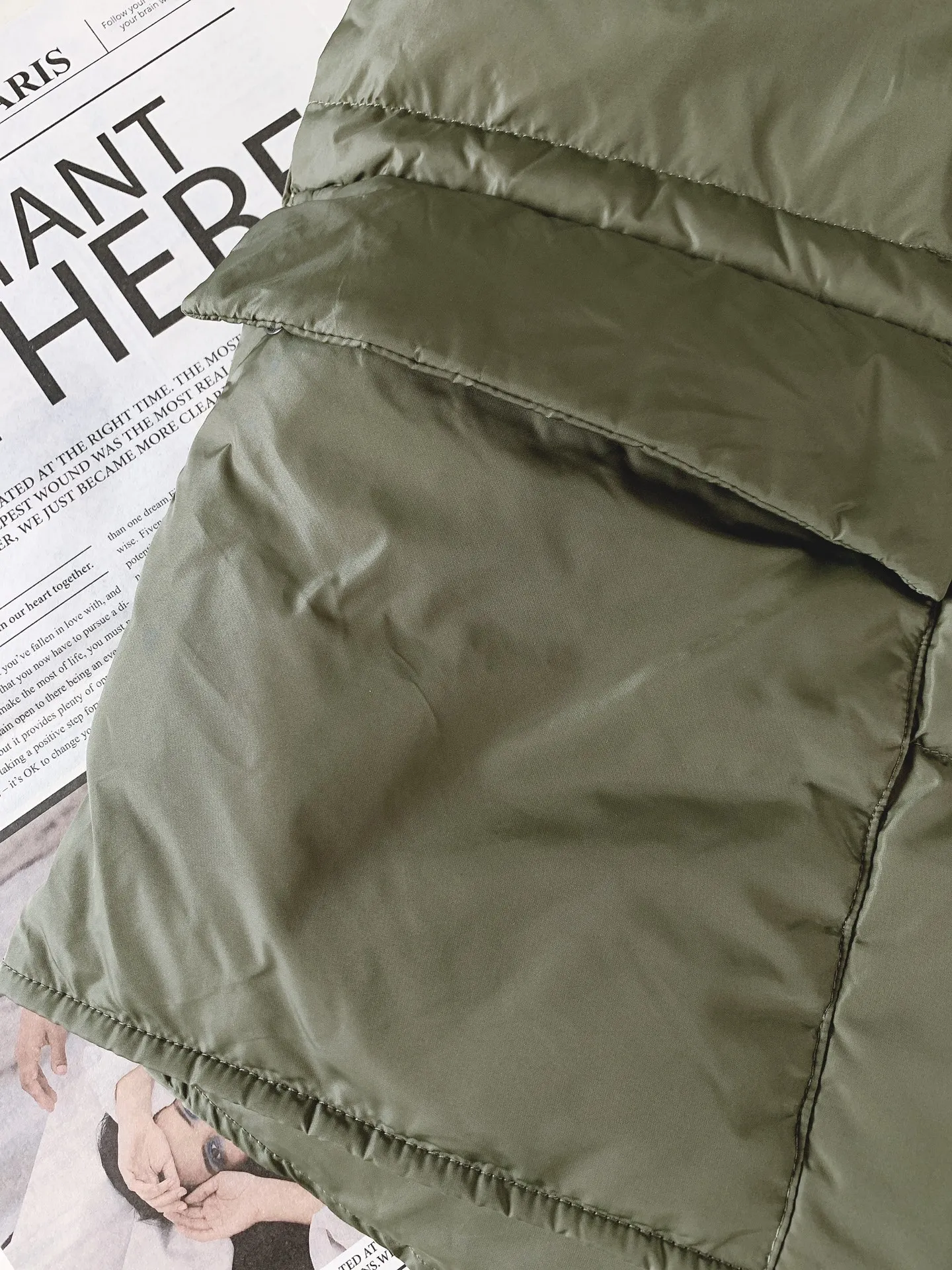 Prada Down Vest Olive Green Stand Collar - Image 6