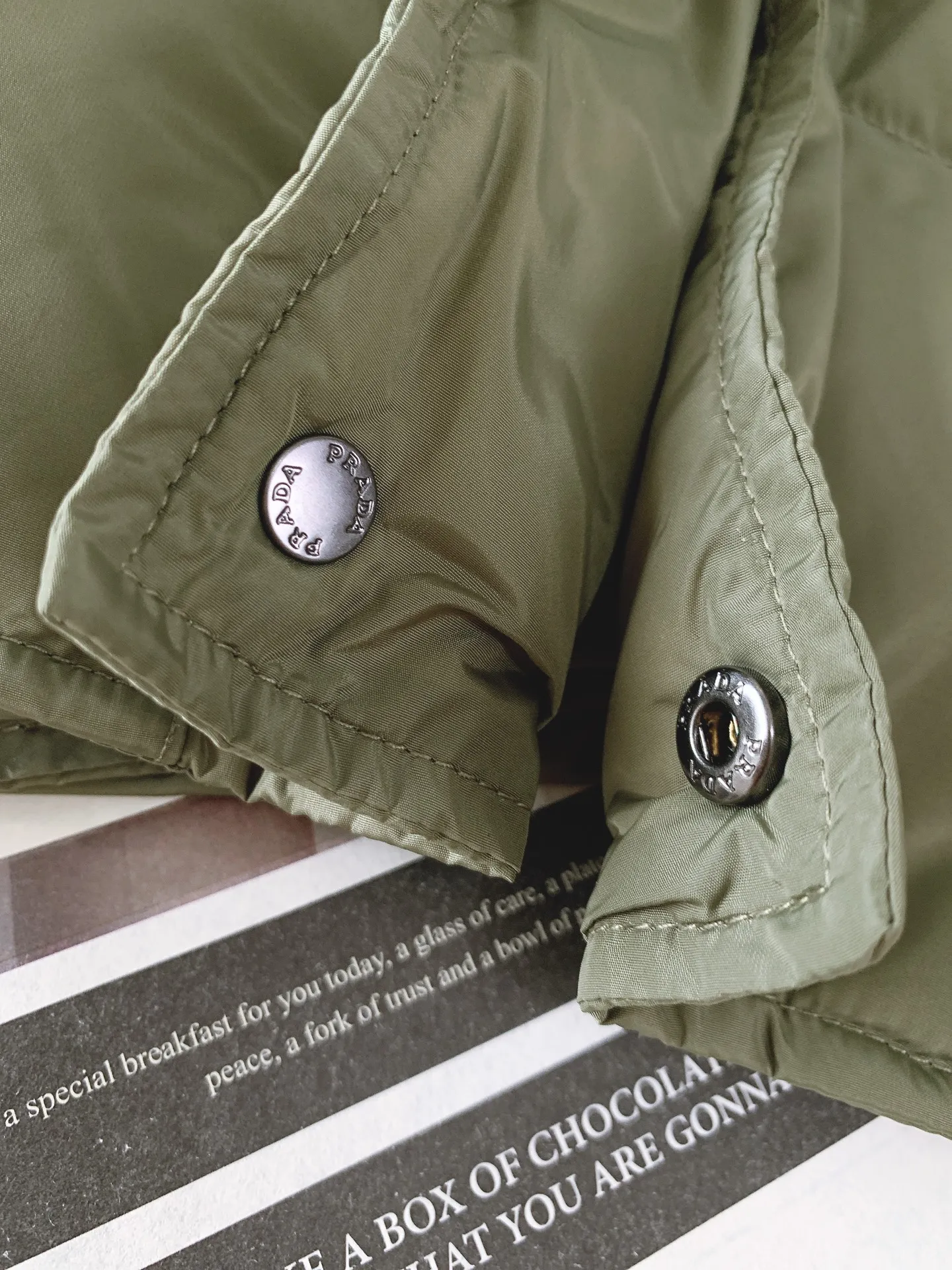 Prada Down Vest Olive Green Stand Collar - Image 7