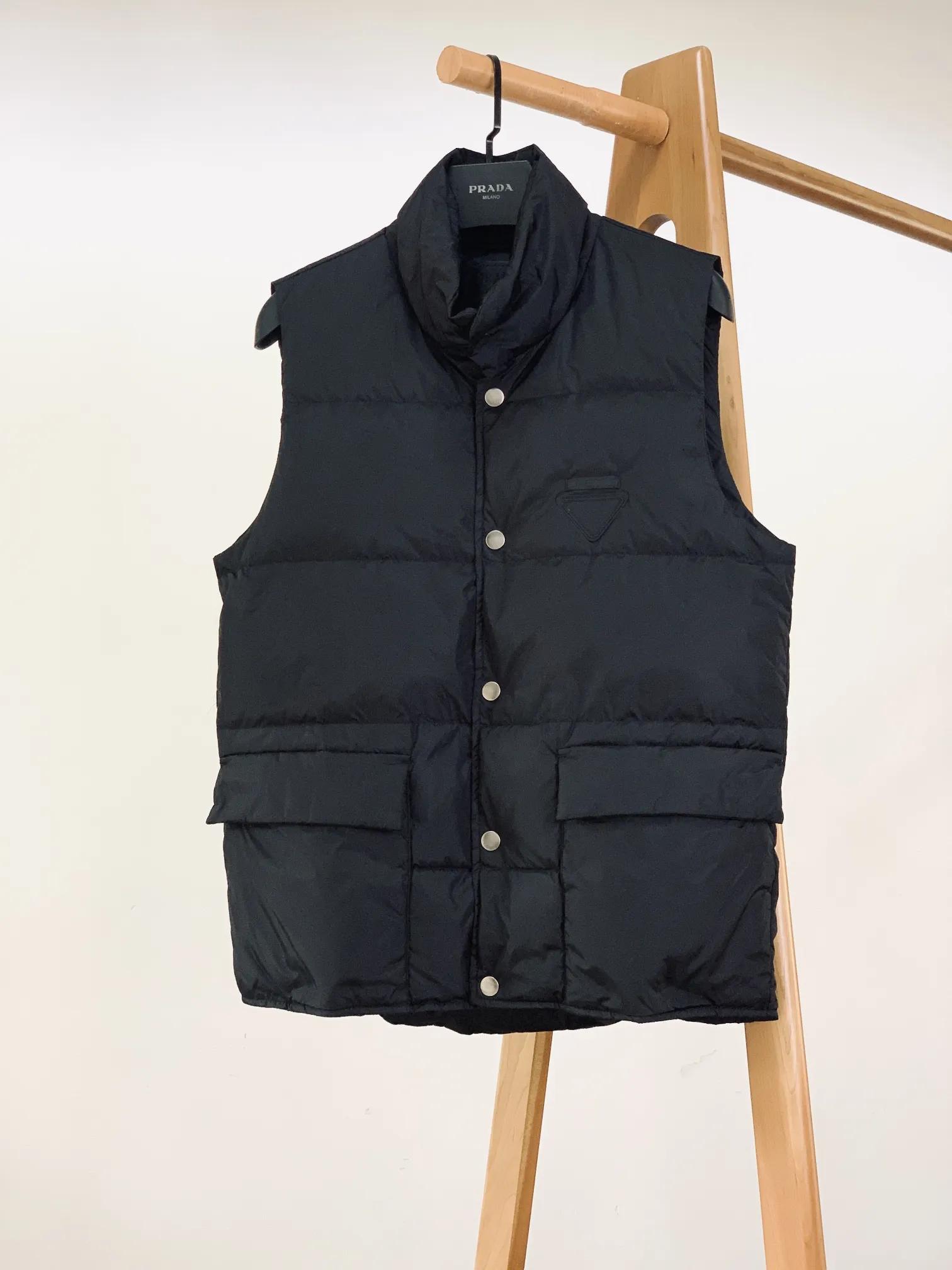Prada Down Vest Black Stand Collar