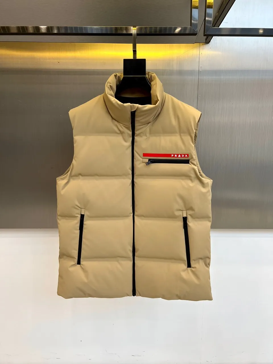 Prada Down Vest Beige Stand Collar Style