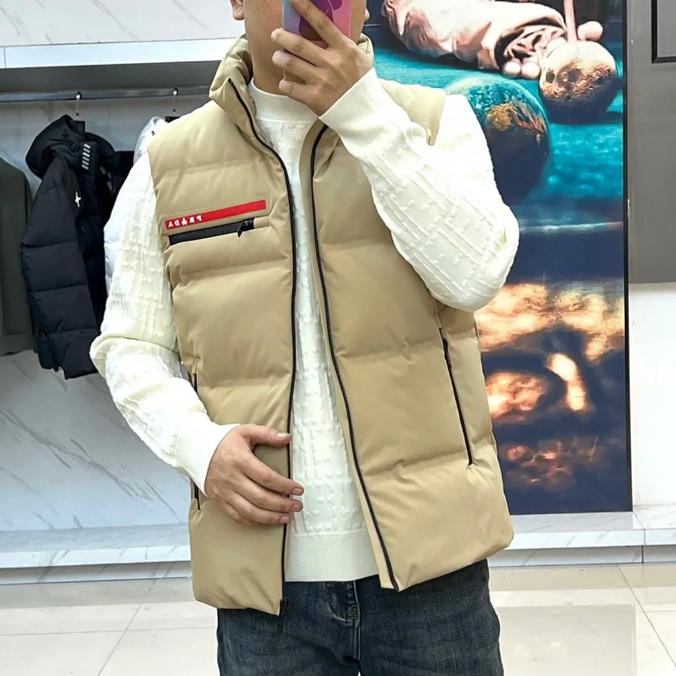 Prada Down Vest Beige Stand Collar Style - Image 3