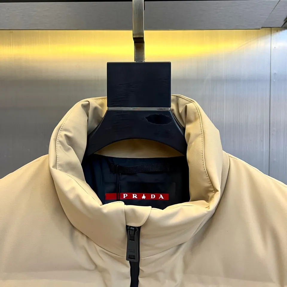 Prada Down Vest Beige Stand Collar Style - Image 4